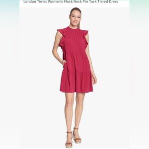 London Times Mock Neck Pintucked Dress